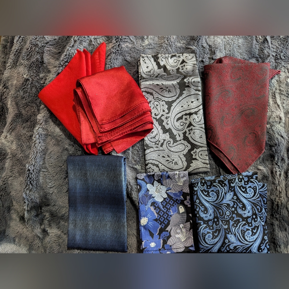7 Pocket Squares red silver blue